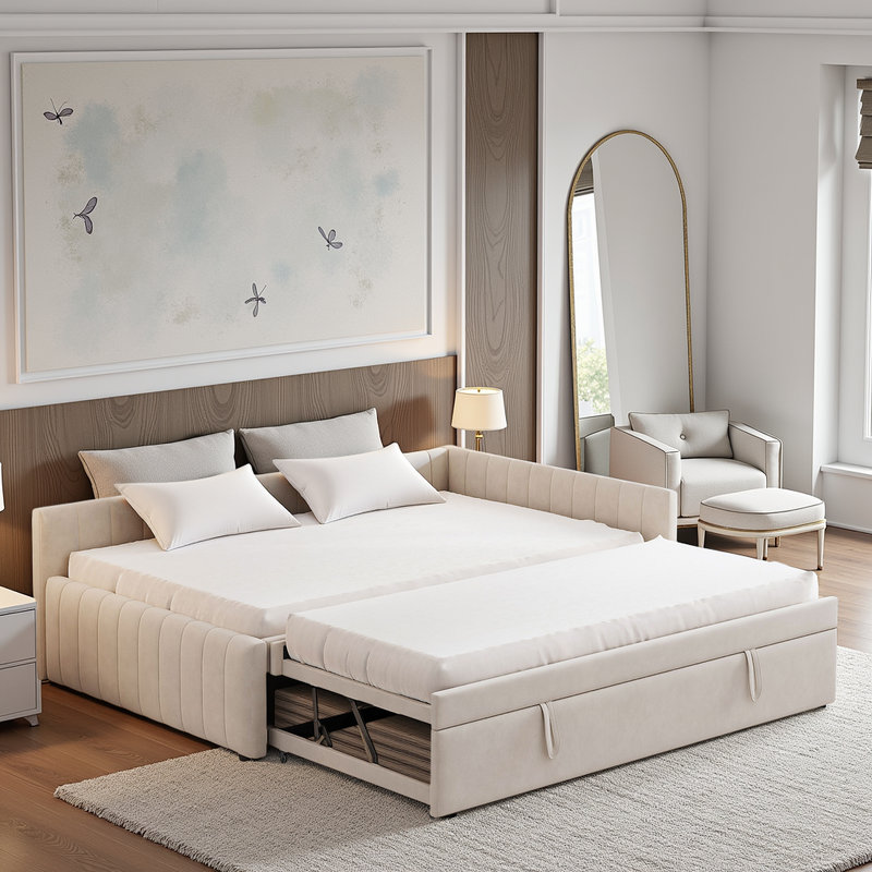 Latitude Run® Modern Soft Upholstered L-Shaped Daybed with Twin